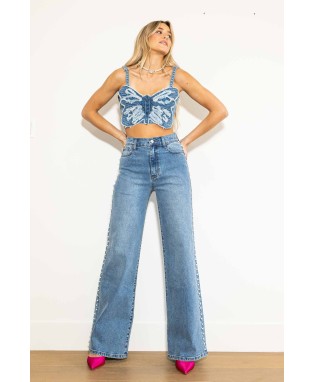 Pearl Studded High Rise Wide Jeans